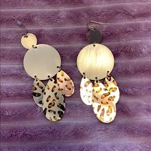 Gold and leopard print dangle earrings
